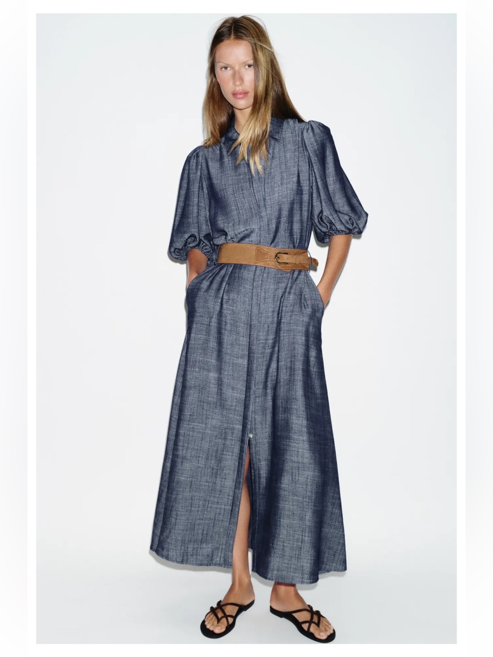 ZARA Belted Midi Dress Size M NWT